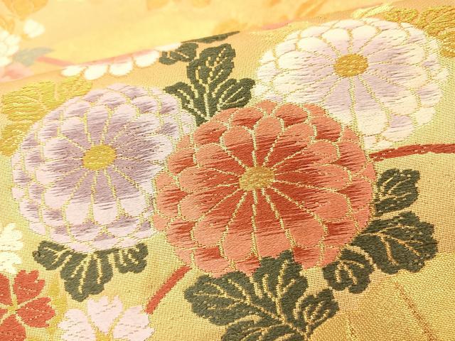 平和屋着物◎六通柄袋帯 唐織 地紙花鳥文 金糸 正絹 逸品 BAAT7605ow