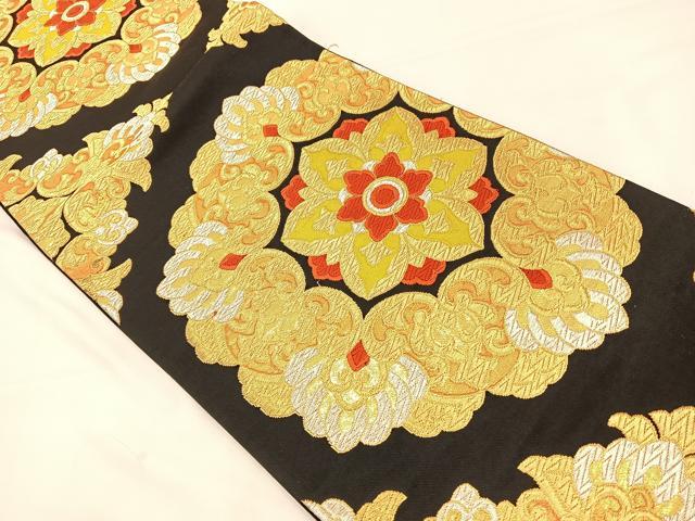 平和屋着物◎六通柄袋帯 唐織 正倉院花文 黒地 金銀糸 正絹 逸品 BAAT7614ow