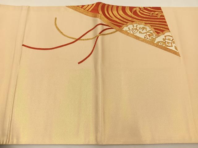 平和屋着物◎太鼓柄袋帯 総駒刺繍 扇面吉祥文 金糸 正絹 逸品 BAAT7617ow