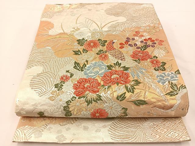 平和屋着物◎六通柄袋帯 唐織 花鳥文 金銀糸 正絹 逸品 BAAT7623ow