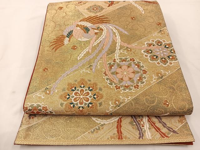 平和屋着物◎六通柄袋帯 唐織 鳳凰花文 金糸 正絹 逸品 BAAT7638ow