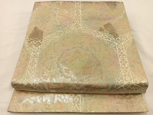 平和屋着物◎六通柄袋帯 亀甲花文 銀糸 正絹 逸品 BAAT7643ow
