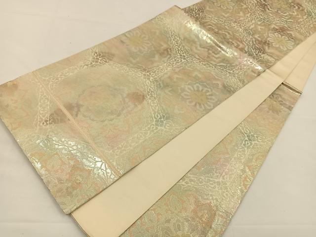 平和屋着物◎六通柄袋帯 亀甲花文 銀糸 正絹 逸品 BAAT7643ow