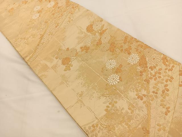 平和屋着物◎六通柄袋帯 唐織 草花文 金糸 正絹 逸品 BAAT7673ow