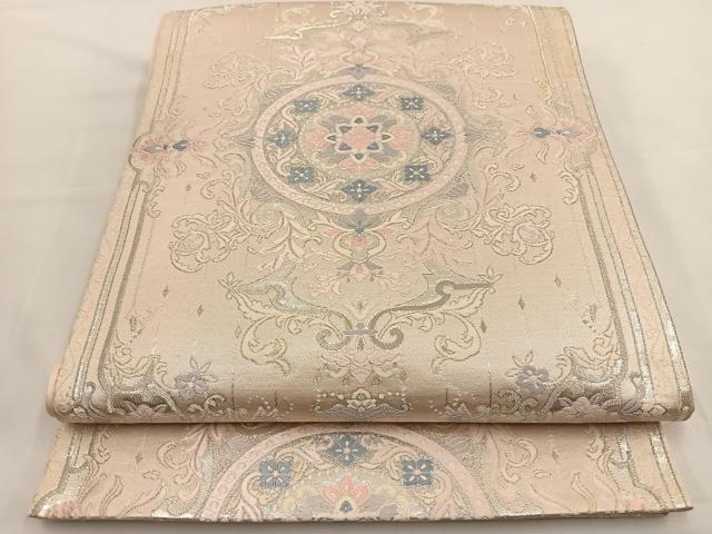平和屋着物◎六通柄袋帯 唐織 正倉院花文 銀糸 正絹 逸品 BAAT7681ow
