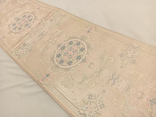 平和屋着物◎六通柄袋帯 唐織 正倉院花文 銀糸 正絹 逸品 BAAT7681ow