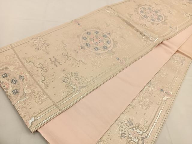 平和屋着物◎六通柄袋帯 唐織 正倉院花文 銀糸 正絹 逸品 BAAT7681ow