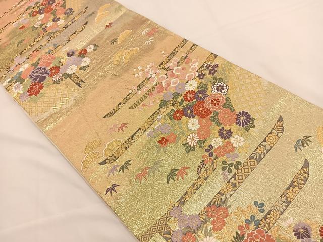 平和屋着物◎六通柄袋帯 唐織 草花文 金糸 正絹 逸品 BAAT7688ow