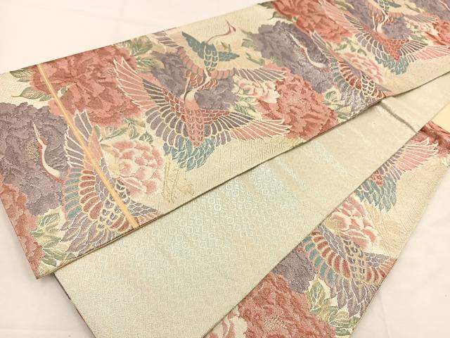 平和屋着物◎九百佐賀錦 慶長 飛鶴花文 金銀糸 袋帯 正絹 逸品 BAAT7724ow