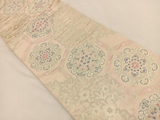 平和屋着物◎六通柄袋帯 唐織 亀甲花文 銀糸 正絹 逸品 BAAT7730ow