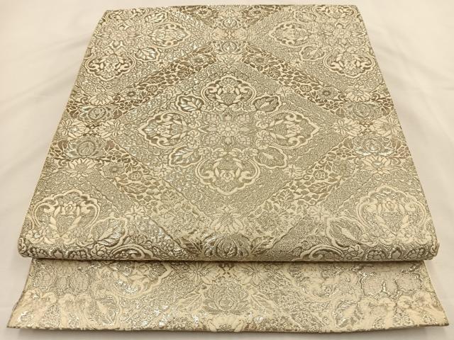 平和屋着物◎六通柄袋帯 唐織 正倉院花文 銀糸 正絹 逸品 BAAT7732ow