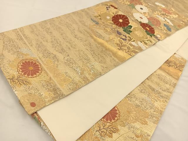 平和屋着物◎六通柄袋帯 唐織 草花文 金糸 正絹 逸品 BAAT7744ow