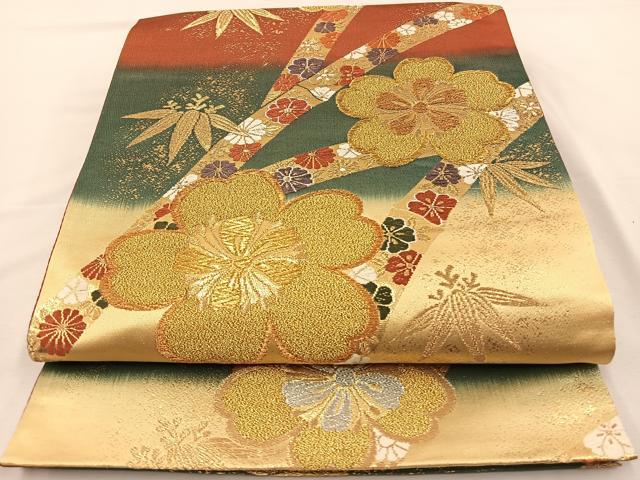 平和屋着物◎六通柄袋帯 唐織 舞花文 金糸 正絹 逸品 BAAT7745ow
