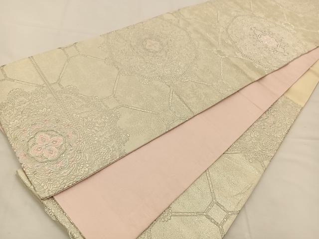 平和屋着物◎六通柄袋帯 唐織 宝相華 銀糸 正絹 逸品 BAAT7755ow