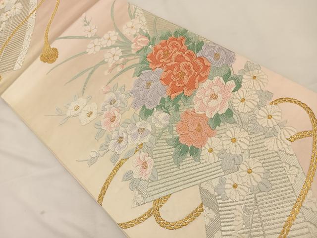 平和屋着物◎六通柄袋帯 唐織 草花文 金銀糸 正絹 逸品 BAAT7763ow