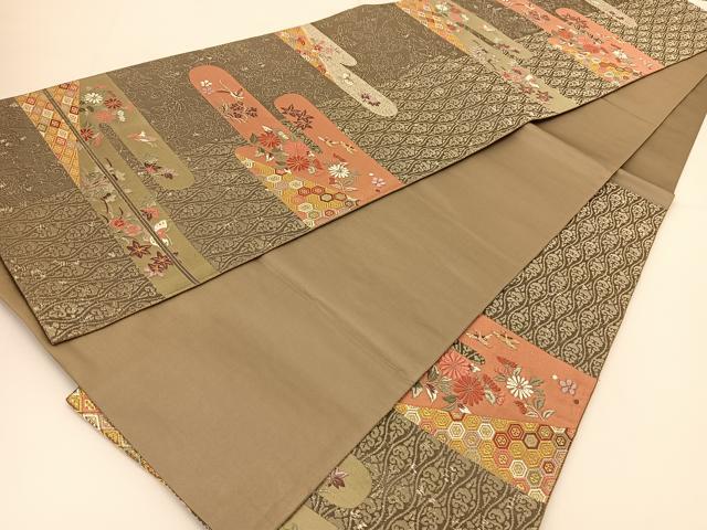 平和屋着物◎六通柄袋帯 唐織 霞に小花 金銀糸 正絹 逸品 BAAT7812yc