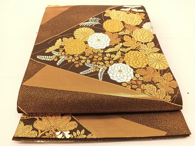 平和屋着物◎六通柄袋帯 唐織 切嵌草花文 金糸 正絹 逸品 BAAT7817yc