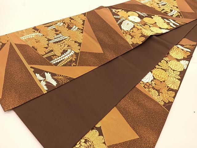 平和屋着物◎六通柄袋帯 唐織 切嵌草花文 金糸 正絹 逸品 BAAT7817yc