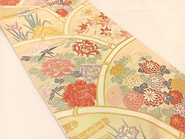 平和屋着物◎六通柄袋帯 唐織 竹花青海波 金銀糸 正絹 逸品 BAAT7854yc