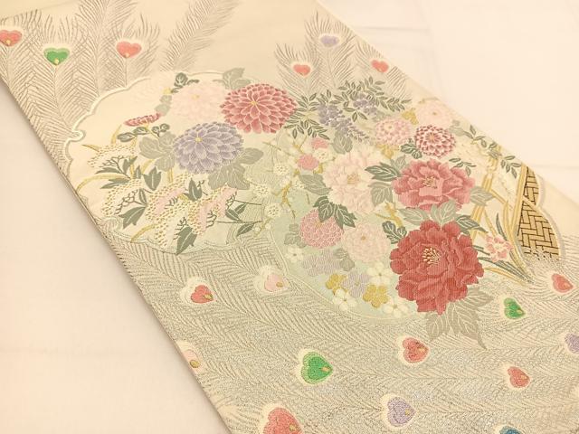 平和屋着物◎六通柄袋帯 孔雀羽雪輪花文 金銀糸 正絹 逸品 BAAT7942yc
