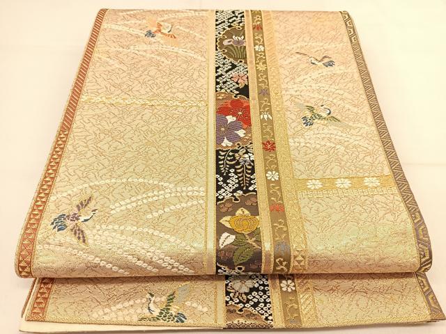 平和屋着物◎六通柄袋帯 唐織 飛鶴花文 金糸 正絹 逸品 BAAT7959yc