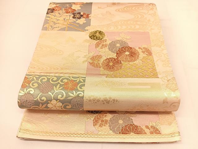 平和屋着物◎六通柄袋帯 色紙花文 金糸 正絹 逸品 BAAT8021yc