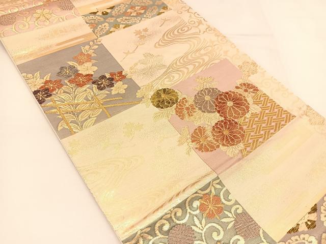 平和屋着物◎六通柄袋帯 色紙花文 金糸 正絹 逸品 BAAT8021yc