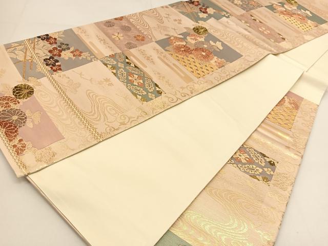 平和屋着物◎六通柄袋帯 色紙花文 金糸 正絹 逸品 BAAT8021yc