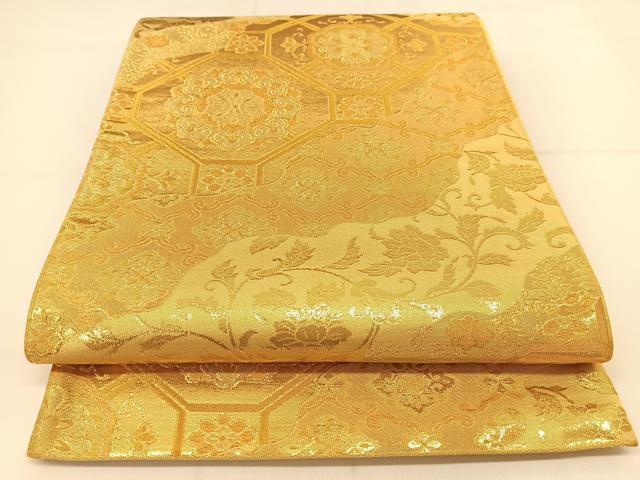 平和屋着物◎六通柄袋帯 蜀江花文 金糸 正絹 逸品 BAAT8026yc