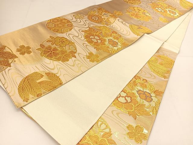 平和屋着物◎六通柄袋帯 流水花蝶丸文 金糸 正絹 逸品 BAAT8027yc