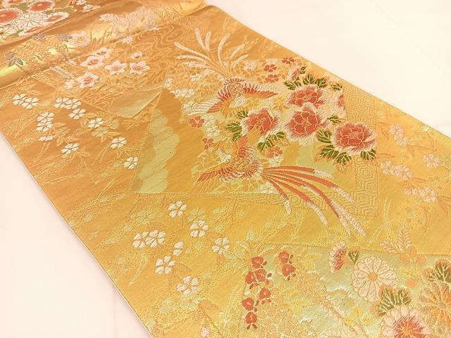 平和屋着物◎六通柄袋帯 色紙鳳凰花文 金糸 正絹 逸品 BAAT8033yc