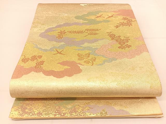 平和屋着物◎六通柄袋帯 玉かずら 瑞雲匠波文 金糸 正絹 逸品 BAAT8035yc