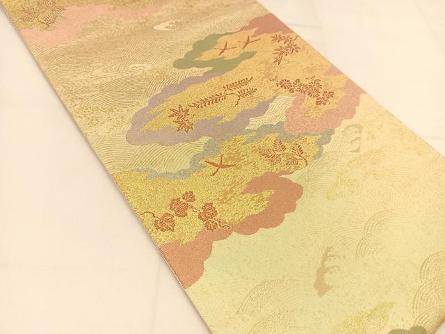 平和屋着物◎六通柄袋帯 玉かずら 瑞雲匠波文 金糸 正絹 逸品 BAAT8035yc