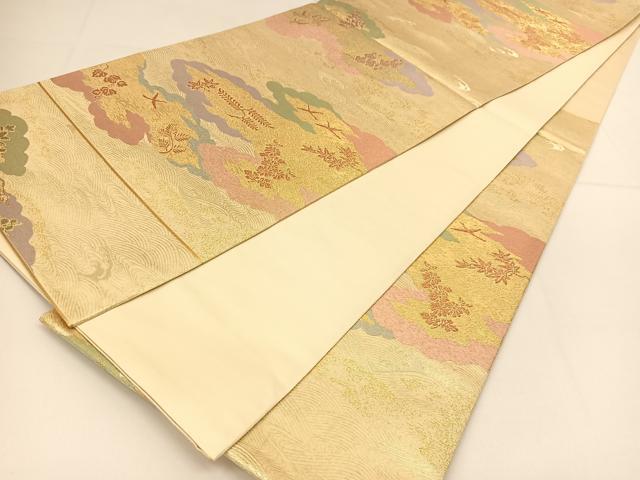 平和屋着物◎六通柄袋帯 玉かずら 瑞雲匠波文 金糸 正絹 逸品 BAAT8035yc