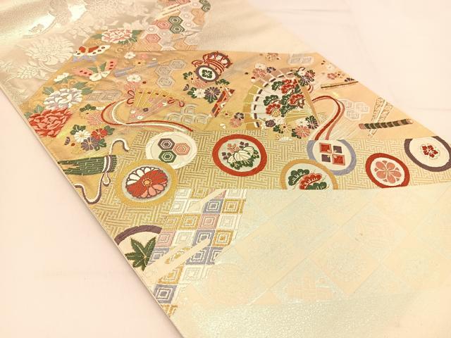 平和屋着物◎六通柄袋帯 唐織 吉祥花蝶文 金銀糸 正絹 逸品 BAAT8036yc