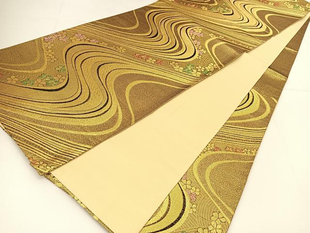 平和屋着物◎六通柄袋帯 流水花文 金糸 正絹 逸品 BAAT8037yc