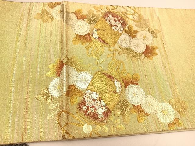 平和屋着物◎太鼓柄袋帯 駒刺繍 印籠花文 金銀彩 正絹 逸品 BAAT8048yc