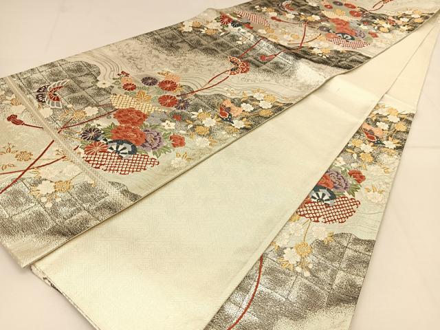 平和屋着物◎佐賀錦 六通柄袋帯 唐織 雪輪動物丸文 金銀糸 正絹 逸品 BAAT8069yc