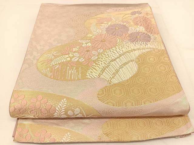 平和屋着物◎六通柄袋帯 唐織 柴垣秋草文 金銀糸 正絹 逸品 BAAT8078yc