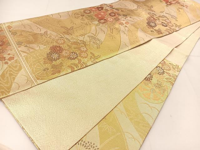 平和屋着物◎佐賀錦 六通柄袋帯 秋草花車文 金糸 正絹 逸品 BAAT8092yc