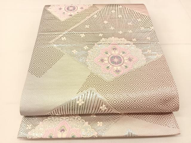 平和屋着物◎六通柄袋帯 唐織 入子菱正倉院花文 銀糸 正絹 逸品 BAAT8094yc
