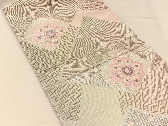 平和屋着物◎六通柄袋帯 唐織 入子菱正倉院花文 銀糸 正絹 逸品 BAAT8094yc