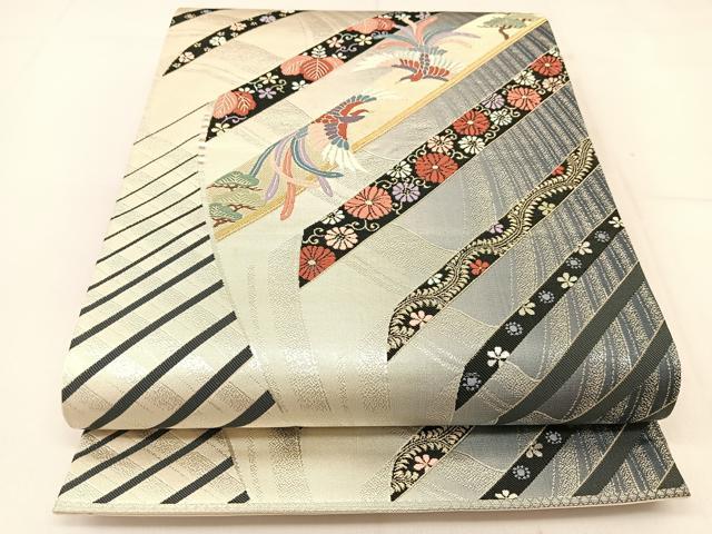 平和屋着物◎六通柄袋帯 唐織 小袖の調べ 鳳凰花文 銀糸 正絹 逸品 BAAT8098yc
