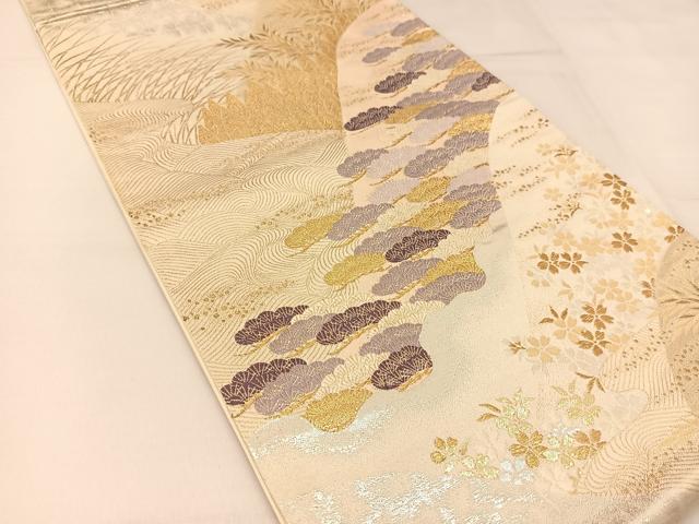 平和屋着物◎六通柄袋帯 立波風景花文 金銀糸 正絹 逸品 BAAT8105yc