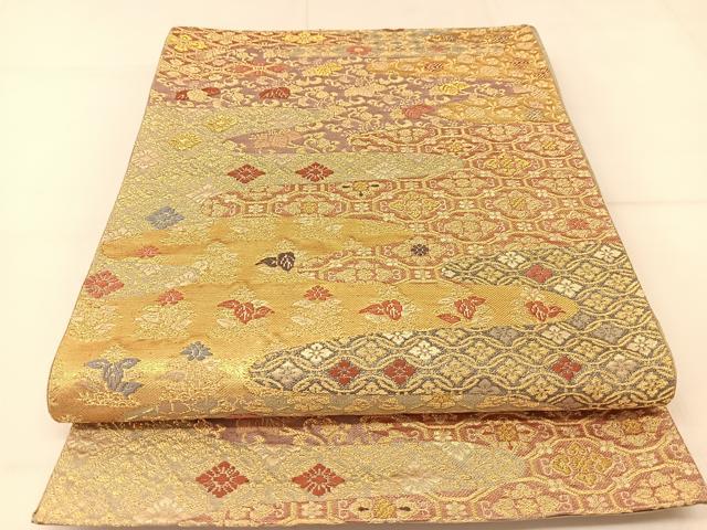 平和屋着物◎六通柄袋帯 唐織 絵霞吉祥花文 金糸 正絹 逸品 BAAT8107yc