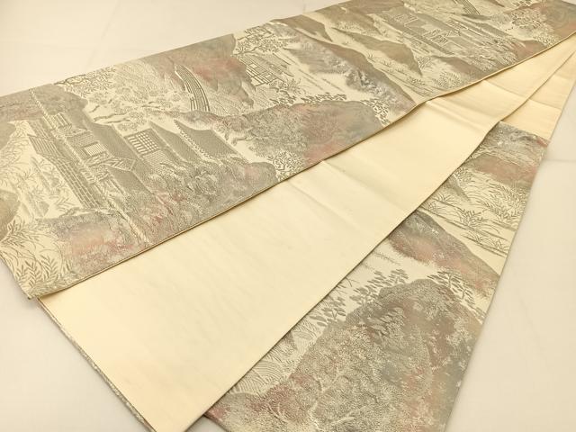 平和屋着物◎六通柄袋帯 彩京錦 プラチナ箔二重引 渡橋風景文 正絹 逸品 BAAT8127yc