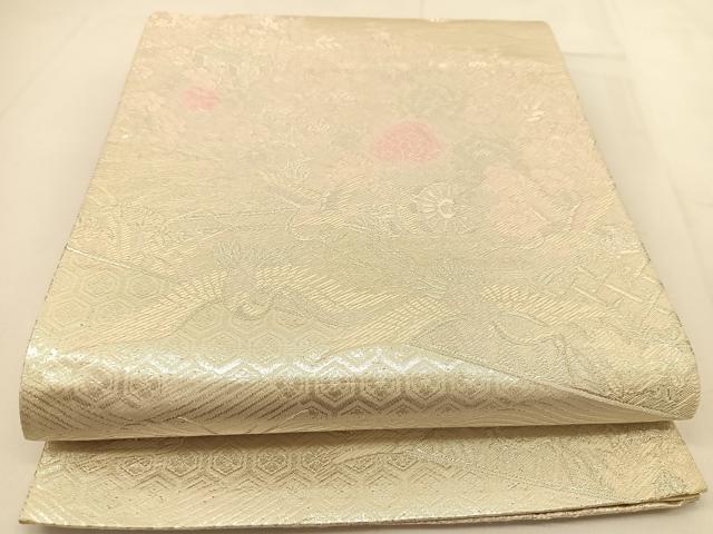 平和屋着物◎六通柄袋帯 唐織 御所車花鳥文 銀糸 正絹 逸品 BAAT8148yc