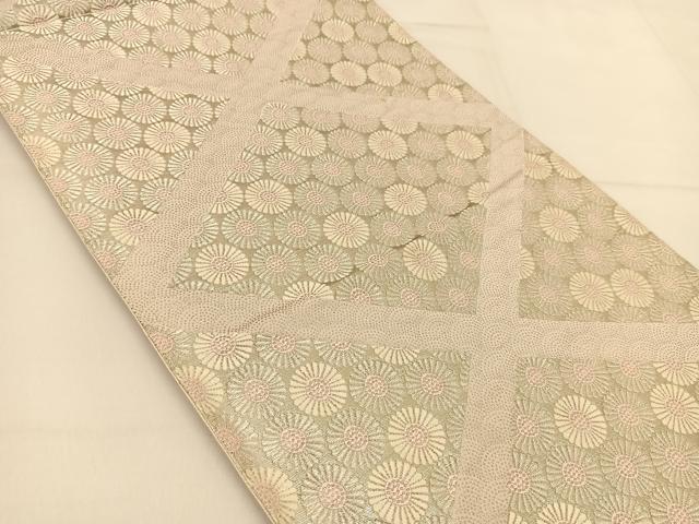 平和屋着物◎六通柄袋帯 唐織 菊菱文 銀糸 正絹 逸品 BAAT8150yc