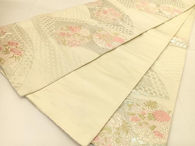 平和屋着物◎六通柄袋帯 唐織 地紙花丸文 金銀糸 正絹 逸品 BAAT8182yc