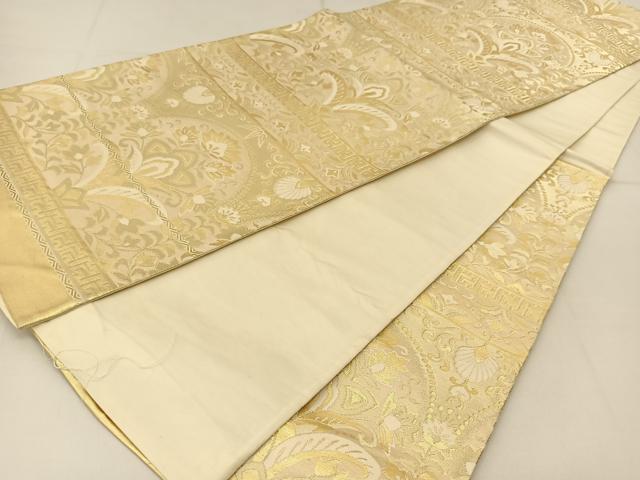 平和屋着物◎六通柄袋帯 更紗花文 金糸 正絹 逸品 BAAT8213yc